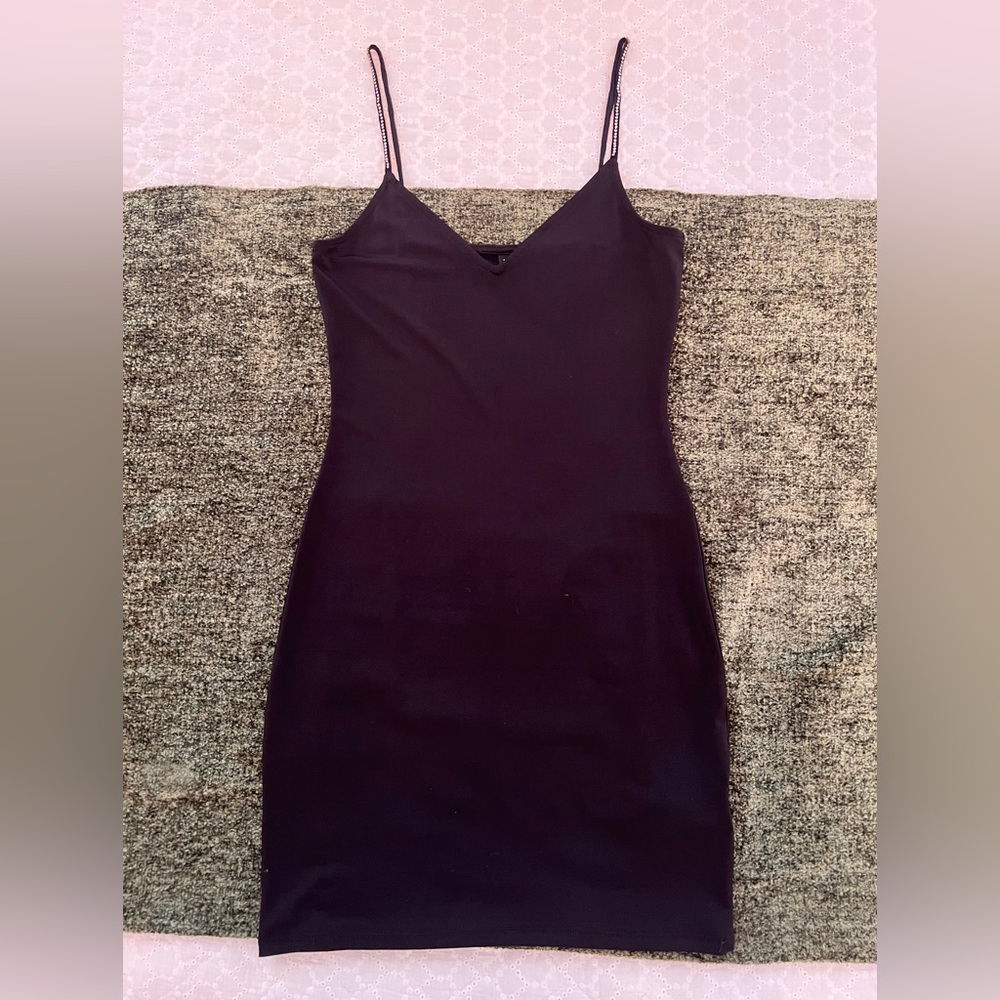 H&M Chic Black Mini Dress with Rhinestone Strap Detailing Size XS
